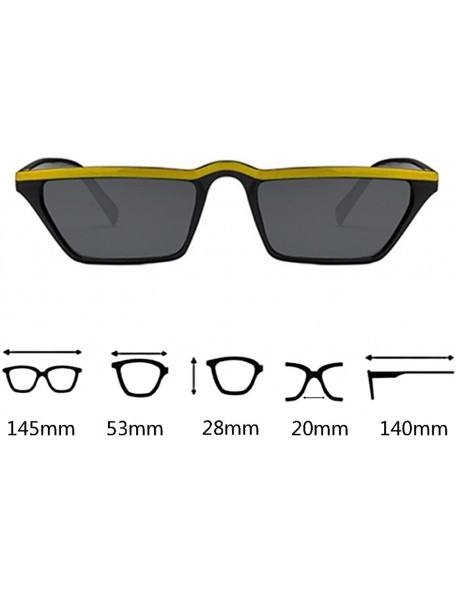 Rectangular Mens Womens Small Square Cat Eye Style Mirrored Sunglasses Retro UV400 - Black Frame & Yellow Top & Gray Lens - C...