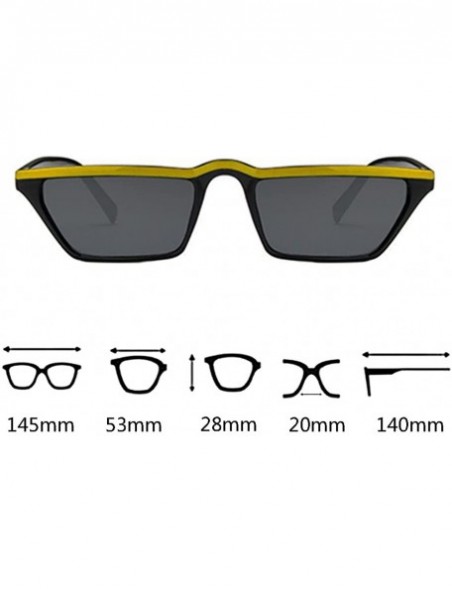 Rectangular Mens Womens Small Square Cat Eye Style Mirrored Sunglasses Retro UV400 - Black Frame & Yellow Top & Gray Lens - C...