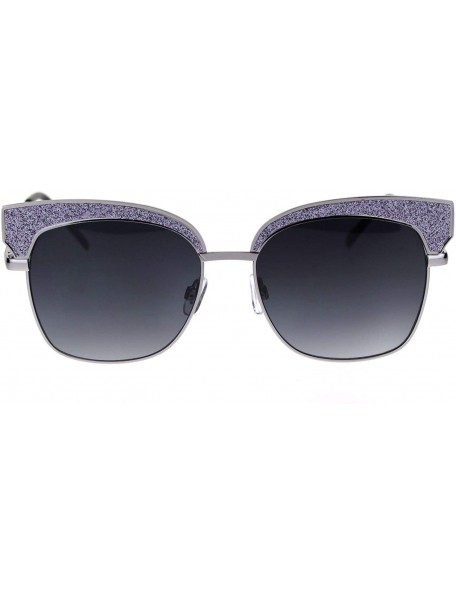 Rectangular Womens Glitter Bling Metal Half Rim Rectangular Chic Sunglasses - Silver Lavender Mirror Smoke - CH18QXWUUZ2 $14.45