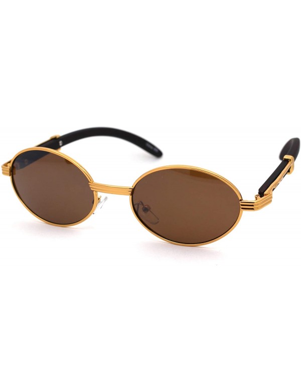 Round Retro Art Nouveau Vintage Style Small Oval Metal Frame Sunglasses - Yellow Gold Solid Brown - C118ZCLA8T6 $15.69