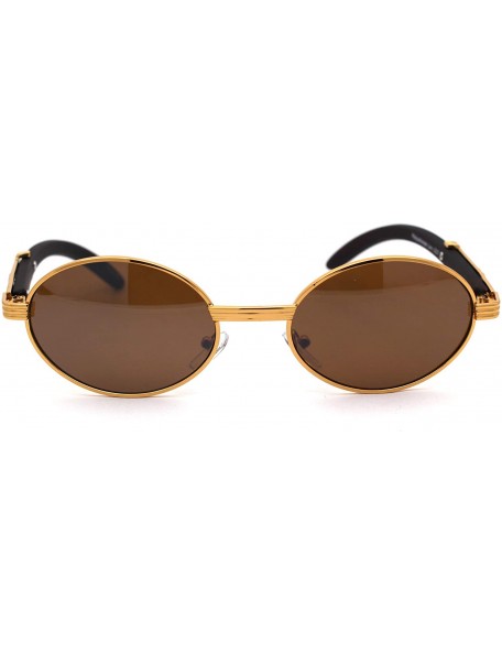 Round Retro Art Nouveau Vintage Style Small Oval Metal Frame Sunglasses - Yellow Gold Solid Brown - C118ZCLA8T6 $15.69