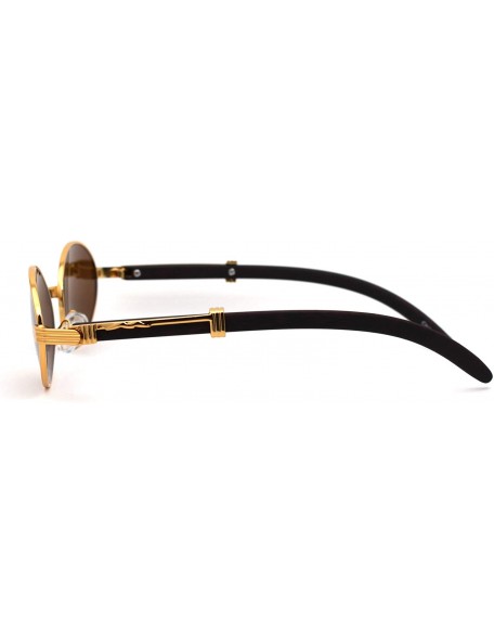 Round Retro Art Nouveau Vintage Style Small Oval Metal Frame Sunglasses - Yellow Gold Solid Brown - C118ZCLA8T6 $15.69