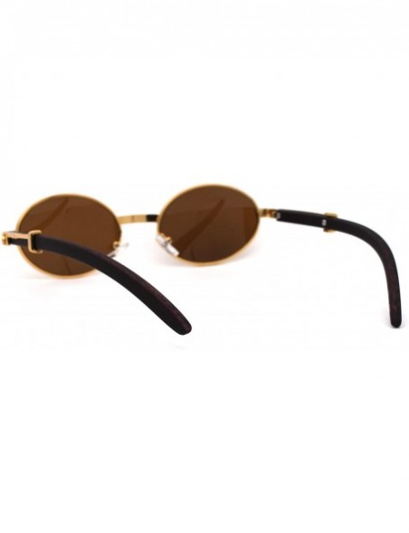 Round Retro Art Nouveau Vintage Style Small Oval Metal Frame Sunglasses - Yellow Gold Solid Brown - C118ZCLA8T6 $15.69