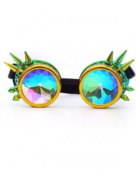 Aviator Kaleidoscope Rave Rainbow Crystal Lenses Steampunk Goggles - Yellow-green - CX18GLZG7CL $15.61