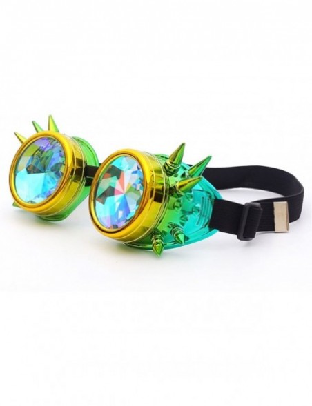 Aviator Kaleidoscope Rave Rainbow Crystal Lenses Steampunk Goggles - Yellow-green - CX18GLZG7CL $15.61