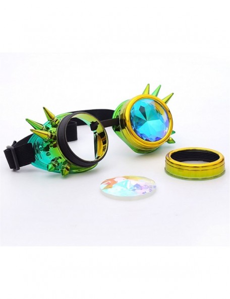 Aviator Kaleidoscope Rave Rainbow Crystal Lenses Steampunk Goggles - Yellow-green - CX18GLZG7CL $15.61