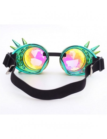 Aviator Kaleidoscope Rave Rainbow Crystal Lenses Steampunk Goggles - Yellow-green - CX18GLZG7CL $15.61