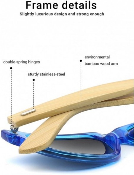 Wayfarer Fashion Square Bamboo Wood Mirrored Sunglasses for Men Women - Shallow Blue Frames/Blue Lens - CZ183Q2YGE4 $18.57