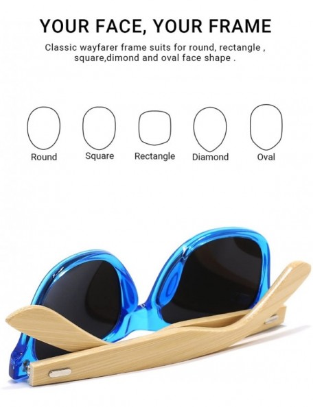 Wayfarer Fashion Square Bamboo Wood Mirrored Sunglasses for Men Women - Shallow Blue Frames/Blue Lens - CZ183Q2YGE4 $18.57