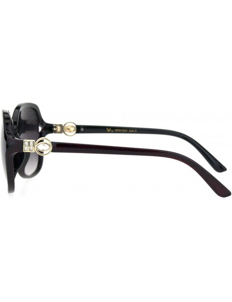 Oversized Womens Rhinestone Jewel Luxury Large Rectangular Butterfly Plastic Sunglasses - Burgundy Smoke - CN18HZRU8DQ $13.58