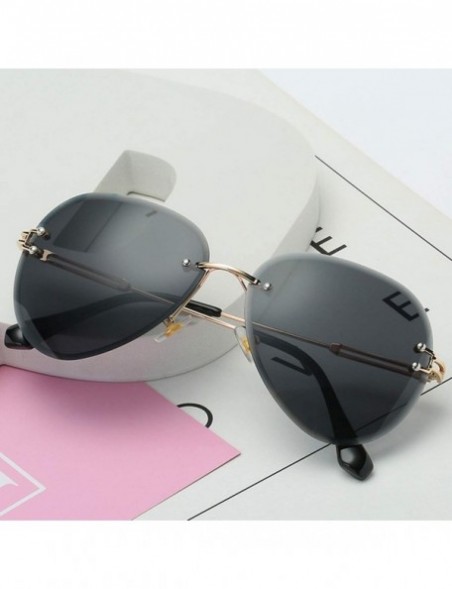 Round 2019 New Vintage RimlPilot Sunglasses Women Men Retro Cutting Lens Gradient Sun Glasses Female UV400 - Gold Black - C21...