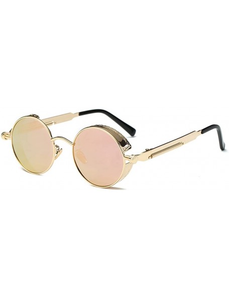 Round Men Women Retro Polarized Glasses Punk Round Metal UV400 Eyewear Sunglasses - Golden + Pink - CE1884I9Q4T $9.03