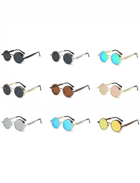 Round Men Women Retro Polarized Glasses Punk Round Metal UV400 Eyewear Sunglasses - Golden + Pink - CE1884I9Q4T $9.03
