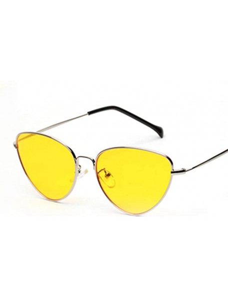 Cat Eye Fashion Cat Eye Sunglasses Women Metal Frame Sun Glasses For Women Gift Summer - Silver With Yellow - C318I2UCKRS $20.18