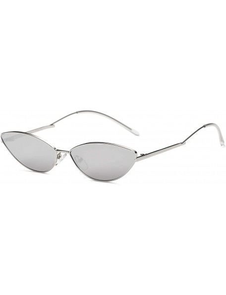 Oversized Metal Small Oval Round Cat Eye Fashion Sunglasses - Silver - CW18IOUHA6Z $10.92