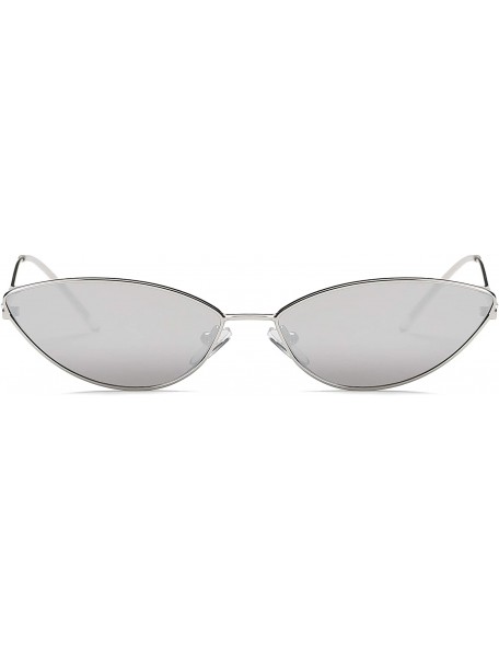 Oversized Metal Small Oval Round Cat Eye Fashion Sunglasses - Silver - CW18IOUHA6Z $10.92