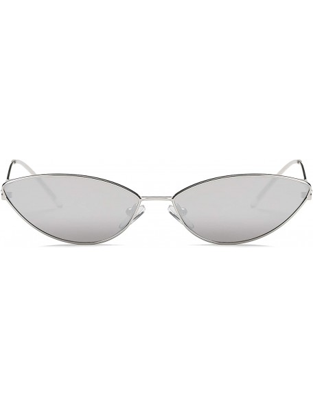 Oversized Metal Small Oval Round Cat Eye Fashion Sunglasses - Silver - CW18IOUHA6Z $10.92