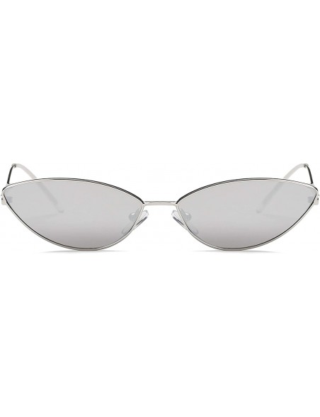 Oversized Metal Small Oval Round Cat Eye Fashion Sunglasses - Silver - CW18IOUHA6Z $10.92