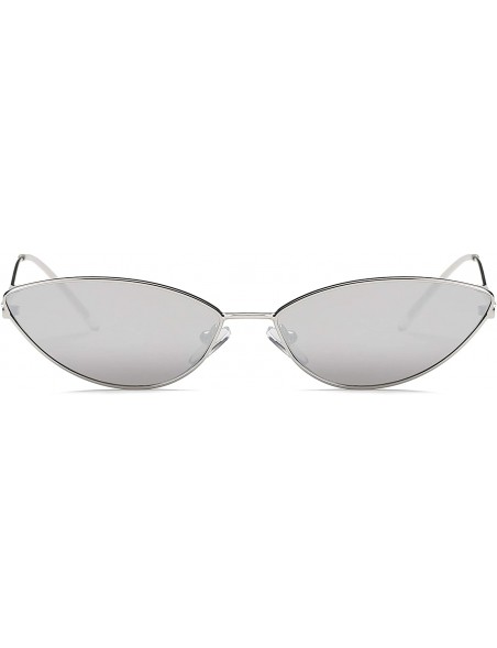 Oversized Metal Small Oval Round Cat Eye Fashion Sunglasses - Silver - CW18IOUHA6Z $10.92