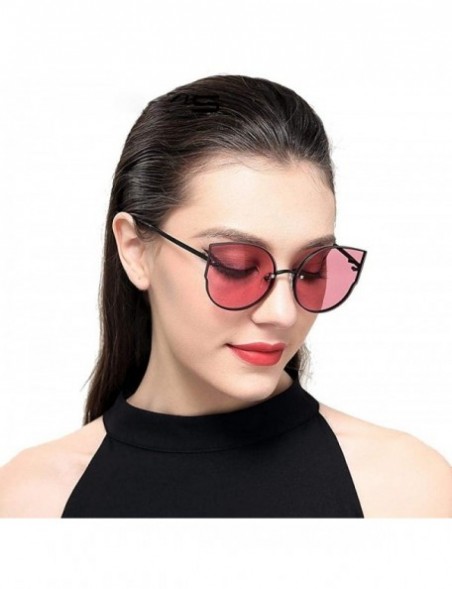 Cat Eye Women Classic Brand Designer Cat Eye Sunglasses Rimless Metal Frame C01 Black - C01 Black - CZ18XE0WKQZ $13.66