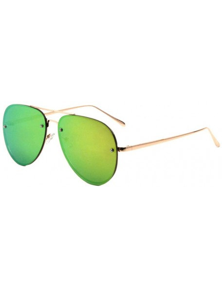 Rimless Rimless Color Mirror Lens Classic Frame Aviator Sunglasses - Pink Green - C5190IZ673C $17.16