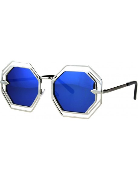 Rectangular Womens Victorian Geometric Art Deco Metal Rim Octagon Color Mirror Sunglasses - Silver Blue - C3184977L8U $9.04