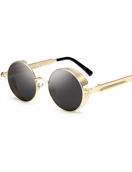 Round Metal Steampunk Sunglasses Men Women Fashion Round Glasses Design Vintage UV400 Eyewear Shades - 10 - CA197A29TUZ $32.87