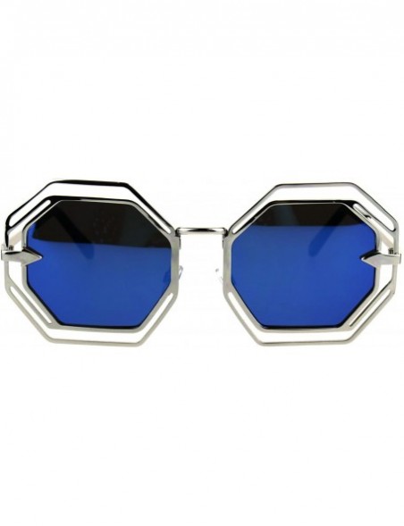 Rectangular Womens Victorian Geometric Art Deco Metal Rim Octagon Color Mirror Sunglasses - Silver Blue - C3184977L8U $9.04