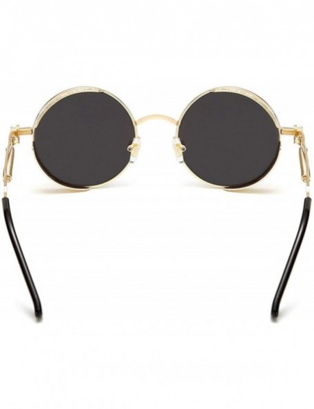 Round Metal Steampunk Sunglasses Men Women Fashion Round Glasses Design Vintage UV400 Eyewear Shades - 10 - CA197A29TUZ $32.87