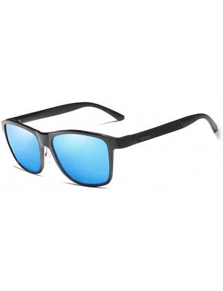 Square Genuine adjustable sunglasses square men polarized UV400 Ultra light Al-Mg - Black/Blue - CN18SM8NSZ3 $17.73