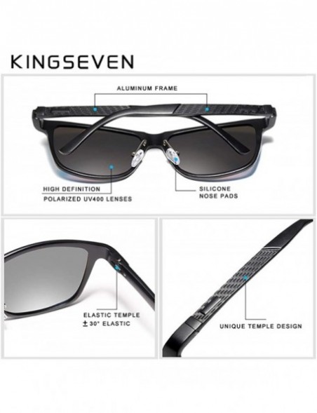 Square Genuine adjustable sunglasses square men polarized UV400 Ultra light Al-Mg - Black/Blue - CN18SM8NSZ3 $17.73