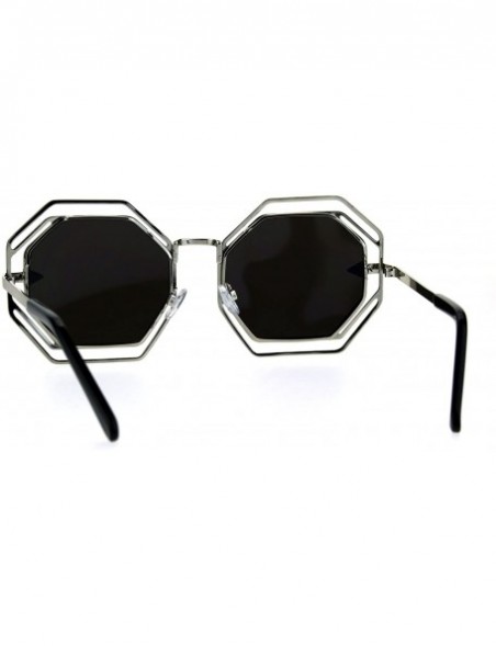 Rectangular Womens Victorian Geometric Art Deco Metal Rim Octagon Color Mirror Sunglasses - Silver Blue - C3184977L8U $9.04