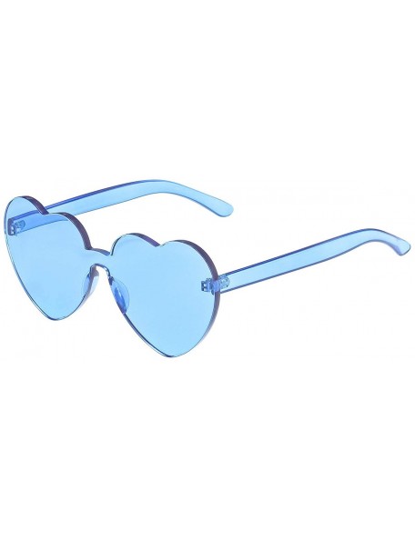 Round One Piece Heart Shaped Rimless Sunglasses Transparent Candy Color Eyewear - Ice Blue - CD18QNX668X $7.08