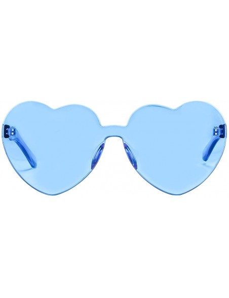 Round One Piece Heart Shaped Rimless Sunglasses Transparent Candy Color Eyewear - Ice Blue - CD18QNX668X $7.08