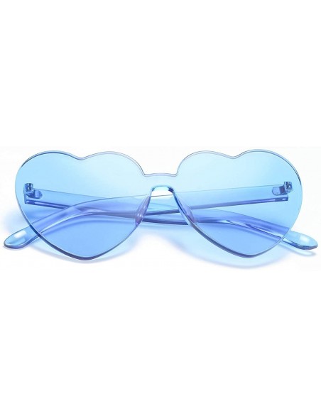 Round One Piece Heart Shaped Rimless Sunglasses Transparent Candy Color Eyewear - Ice Blue - CD18QNX668X $7.08