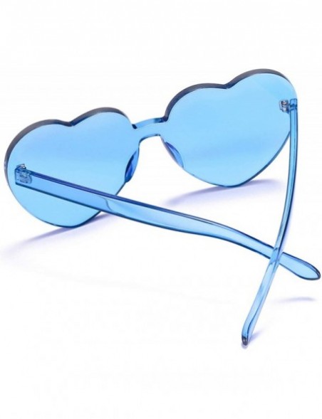 Round One Piece Heart Shaped Rimless Sunglasses Transparent Candy Color Eyewear - Ice Blue - CD18QNX668X $7.08