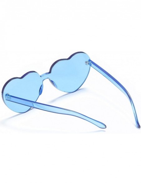 Round One Piece Heart Shaped Rimless Sunglasses Transparent Candy Color Eyewear - Ice Blue - CD18QNX668X $7.08