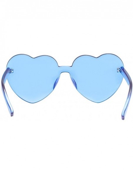 Round One Piece Heart Shaped Rimless Sunglasses Transparent Candy Color Eyewear - Ice Blue - CD18QNX668X $7.08