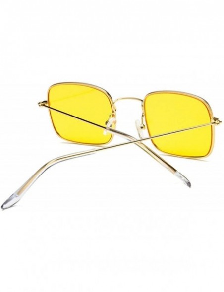 Rimless Vintage Small Square Sunglasses Women Red Yellow Clear Lens Sun Glasses Lady Retro Female Ocean Eyewear - Black - C11...