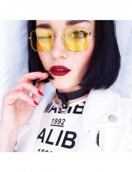 Rimless Vintage Small Square Sunglasses Women Red Yellow Clear Lens Sun Glasses Lady Retro Female Ocean Eyewear - Black - C11...