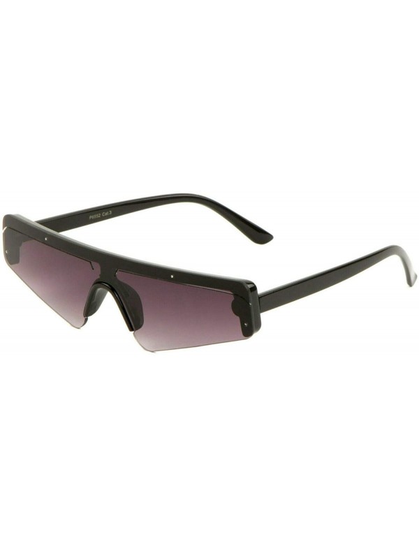 Semi-rimless Slim Skinny Semi Rimless Futuristic Shield Wrap Sunglasses - Black Frame - CE18WLELLTT $13.20