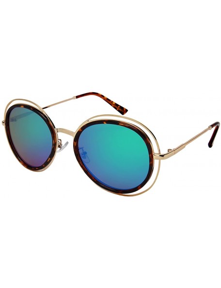 Oval Oval Shaped Cut Out Sunglasses with Flat Colored Mirror Lens 3305-FLREV - Tortoise+gold - CL18455L0N0 $18.38