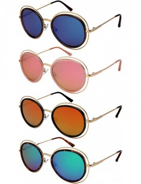 Oval Oval Shaped Cut Out Sunglasses with Flat Colored Mirror Lens 3305-FLREV - Tortoise+gold - CL18455L0N0 $9.80