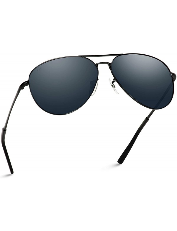 Round Classic Full Black Polarized Lens Metal Frame Men Aviator Style Sunglasses - CW18IGK89QW $16.52