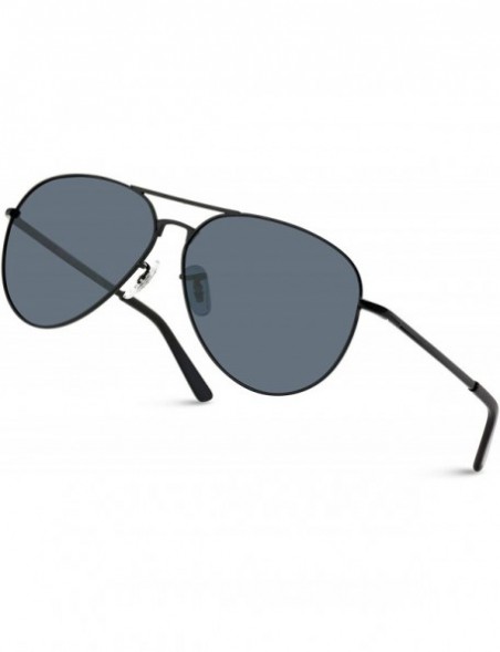Round Classic Full Black Polarized Lens Metal Frame Men Aviator Style Sunglasses - CW18IGK89QW $16.52