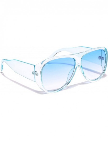 Semi-rimless Women's Oversized Fashion Sunglasses Plastic Frame - Blue - C218WHC5R2E $10.27