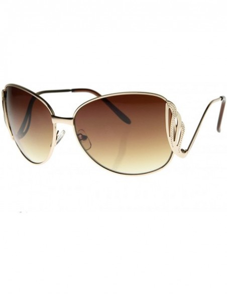 Wrap Large Metal Low Cut-Out Temple Womens Oversized Sunglasses Fashion Eyewear (Gold) - CQ116Q2O4VJ $11.95