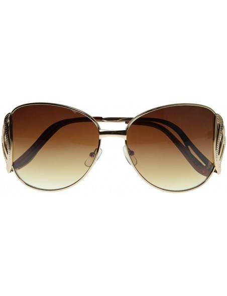 Wrap Large Metal Low Cut-Out Temple Womens Oversized Sunglasses Fashion Eyewear (Gold) - CQ116Q2O4VJ $11.95