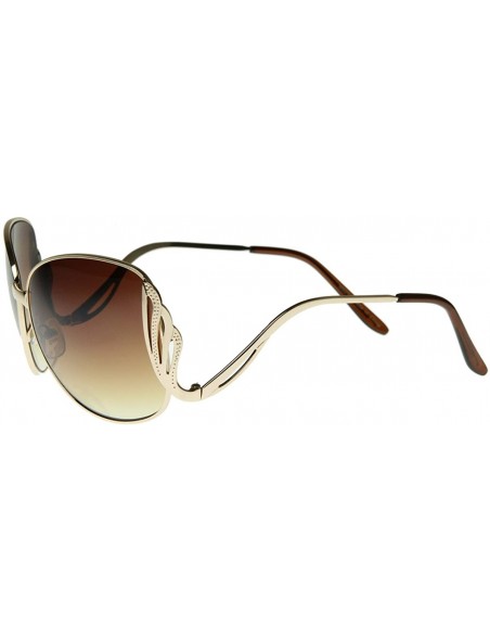 Wrap Large Metal Low Cut-Out Temple Womens Oversized Sunglasses Fashion Eyewear (Gold) - CQ116Q2O4VJ $11.95