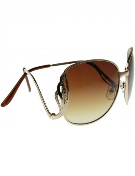 Wrap Large Metal Low Cut-Out Temple Womens Oversized Sunglasses Fashion Eyewear (Gold) - CQ116Q2O4VJ $11.95